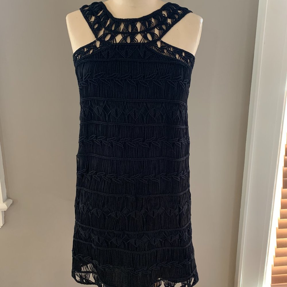 Diane Von Furstenberg black crochet halter dress